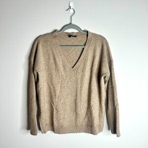 Eileen Fisher 100% Cashmere Beige V-Neck Boxy Sweater Size Zips Quiet Luxury S